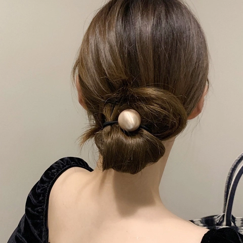 Minimalist Hair Ties With Brushed Metal Ball Alloy Round Bead Elastic Hair Rope For Women Girls Ponytail Accessory