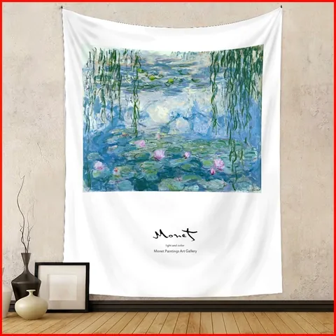 Wall Tapestry Claude Monet Impressionist Oil Painting Art Gallery Style Polyester Fabric Hanging Cloth Room Decor