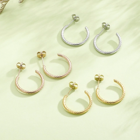 Minimalistische Roestvrijstalen C Hoop Oorbellen Gedraaid Touwpatroon Titanium Staal Open Stud Sieraden Dames Heren