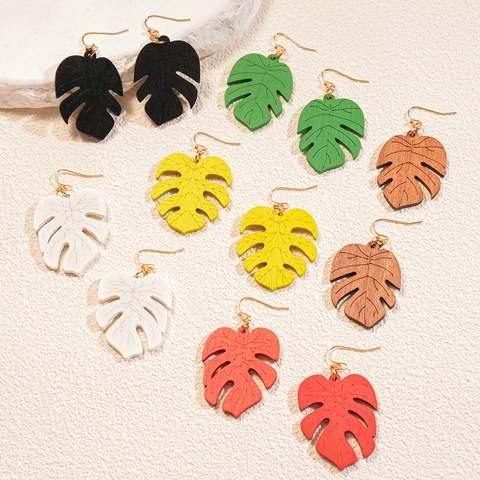 Orecchini In Legno Foglia Di Monstera Con 925 Sterling Silver Earring Post Tropicale Bohemien Gioielli Vacanze Per Donna