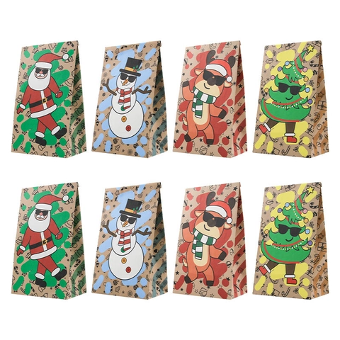 Weihnachts Papiertüten Kraftpapier Geschenkbeutel Cartoon Weihnachtsmann Schneemann Rentier Muster Fettbeständige Verpackung