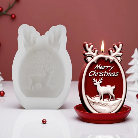 Molde De Silicona Para Velas De Reno De Navidad Asta De Alce Relieve Merry Christmas Molde De Jabón De Aromaterapia DIY