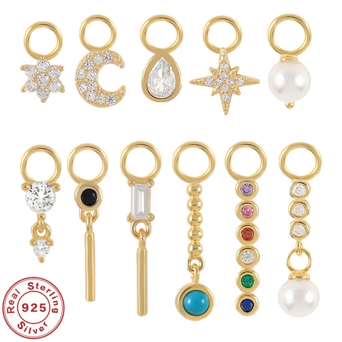 925 Sterling Silver Earring Pendants For Women Gold Silver Plated Rhinestone Artificial Pearl Geometric DIY Jewelry Charms