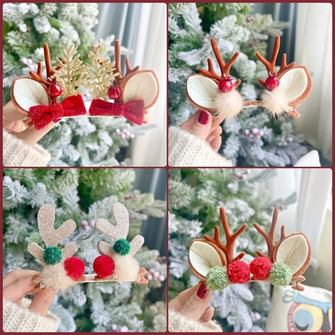 Pinzas Para El Cabello De Cornamenta De Reno De Navidad Con Bola De Peluche Seta Oreja Tocado De Fiesta Para Mujeres
