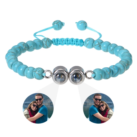 Pulsera De Proyección De Cuentas De Piedra Natural Turquesa Amazonita Lava Ajustable Tejida A Mano Parejas