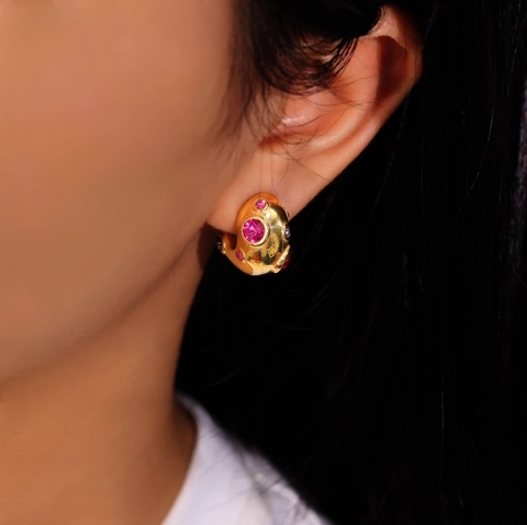Orecchini A Cerchio A Forma Di C In Acciaio Inossidabile Placcato Oro Zircone Colorato Design A Bolle Irregolari Per Donne