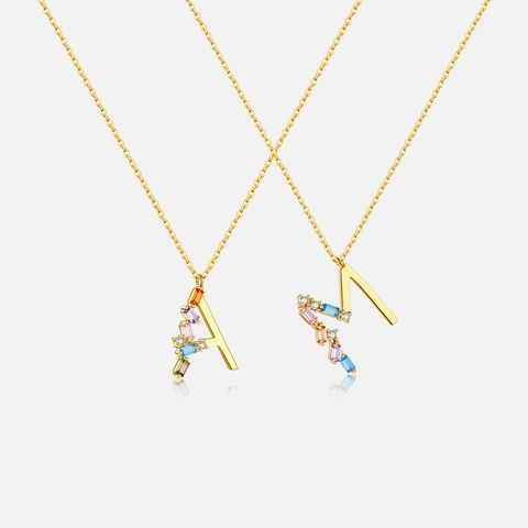 925 Sterling Silver Initial Pendant Necklace For Women Colorful Zirconia Alphabet Letter Gold Plated Minimalist Fashion Jewelry