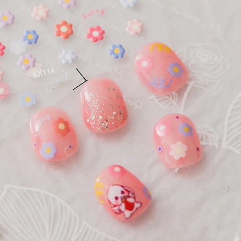 Autocollants Art Ongles 3D Relief Floral Design Lapin Mignon Lettres Style Ins Décalcomanies Manucure DIY