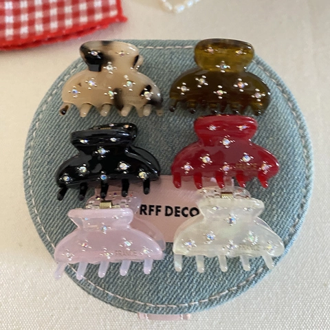 Mini Pince À Cheveux En Acétate Décoration Élégante En Strass Petite Demi Ronde Style Français Fait À La Main