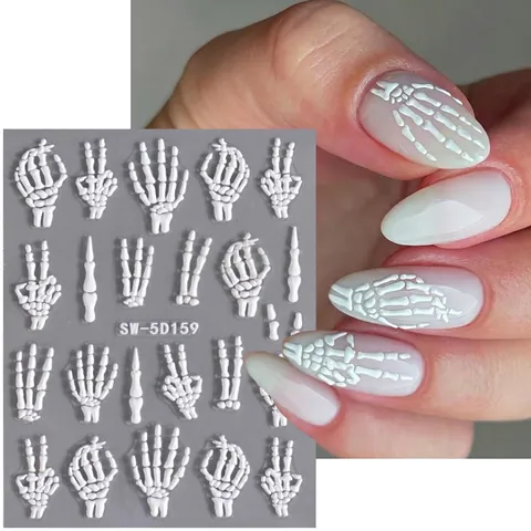 Halloween Nagelaufkleber 5D Geprägt Gotisch Skelett Totenkopf Spinne Kürbis Selbstklebende Maniküre Abziehbilder