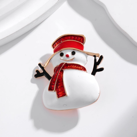 Cute Christmas Snowman Brooch For Women Alloy Rhinestone Artificial Pearl Enamel Pin Gold Plated Red Scarf Festive Holiday Jewelry Gift