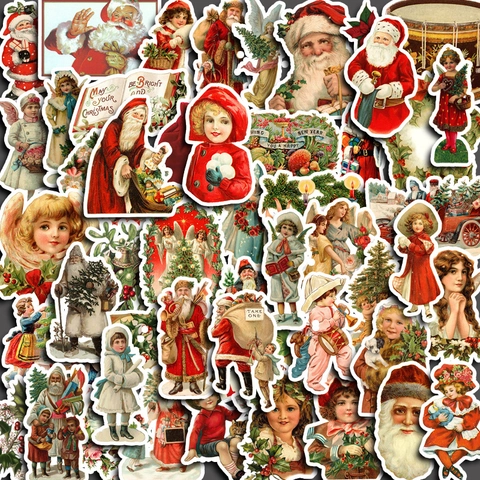 Retro Christmas Stickers Santa Claus Victorian Style DIY Journaling Scrapbooking Decoration Paper Decals