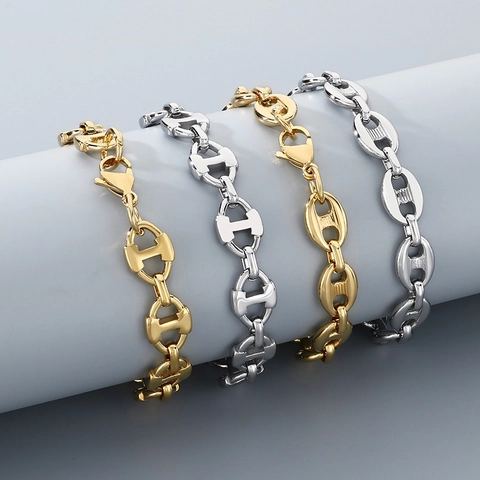 Bracciale A Maglie Mariner In Acciaio Inossidabile 304 Design Naso Di Maiale Gioielli Di Moda Catena Caffè Per Uomo Donna