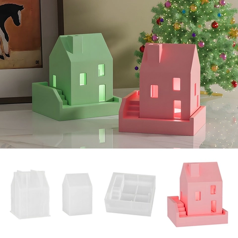 Stampo Silicone Casa Natale DIY 3D Architettone Quadrato Aromaterapia Candela Gesso Artigianato