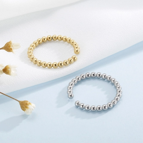 Bague Ouverte En Acier Inoxydable Minimaliste Perles Anneau Réglable Vague D'eau Pour Femmes Bijoux De Mode