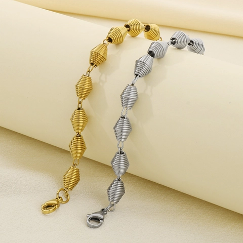 Pulsera De Acero Inoxidable Con Cuentas De Hilo En Espiral Chapado En Oro De 18 Quilates Joyería Ajustable Para Mujer