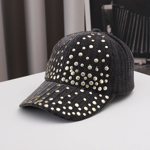 Women Rivet Baseball Cap Warm Corduroy Velvet Sunshade Hat Streetwear Punk Style Outdoor Fashion Adjustable Hat