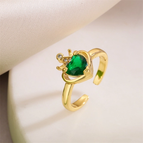 Bague Ouverte Élégante Coeur Couronne Pour Femme Cuivre Plaqué Or Avec Zircon Micro Incrusté Bijoux De Mode Réglables