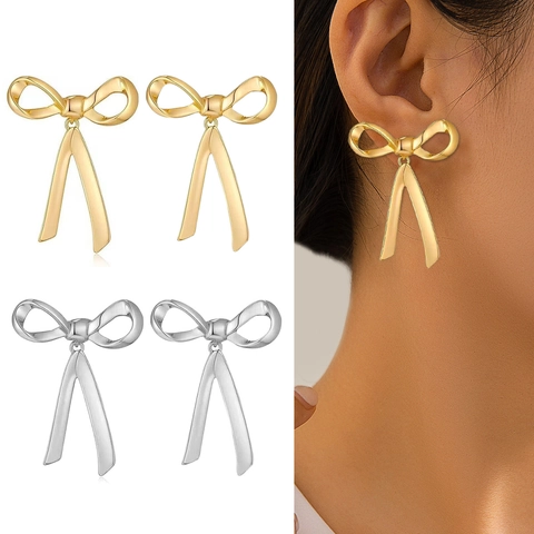 Orecchini Pendenti Con Fiocco Cuore A V Lega Metallica Lucida Minimalista Elegante Gioielli Di Moda Per Donne