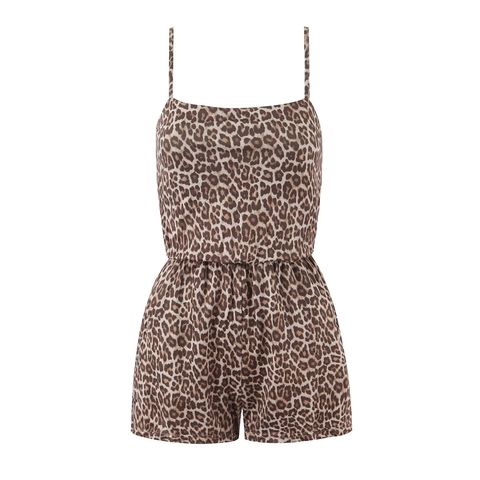 Leopard Print Träger Jumpsuit Ärmellos Elastische Taille Sommer Kurz Einteiler Für Damen