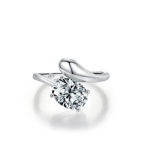 925 Sterling Silver Ring Shiny Oval Cubic Zirconia Minimalist Liquid Metal Snake Design Finger Jewelry For Women
