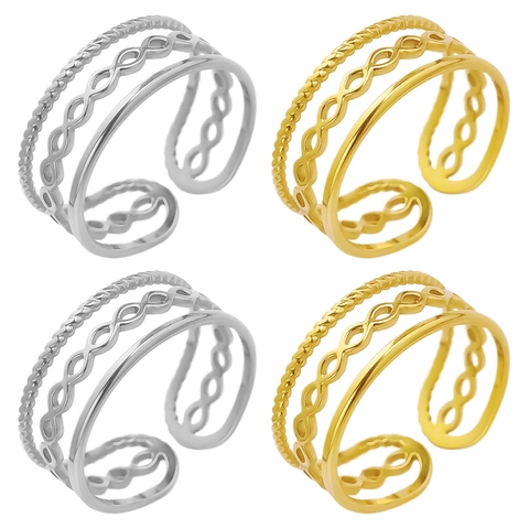 Stainless Steel Multi Layer Adjustable Open Ring 18K Gold Plated Twisted Chain Link Minimalist Jewelry For Women Men