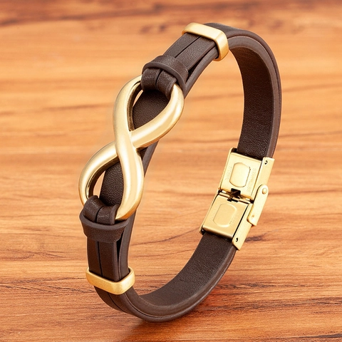 Men Woven Genuine Leather Bracelet Infinity Symbol Stainless Steel Magnetic Clasp Braided Leather Wrap Bangle Jewelry