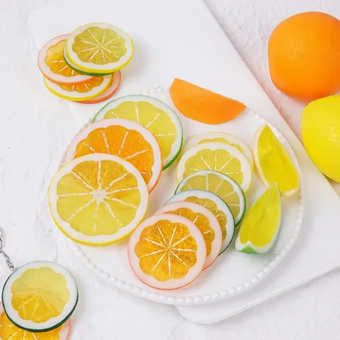 Realistic Artificial Lemon Slices PVC Simulation Fruit Models Photography Props Home Decor Accessories Keychain Pendants