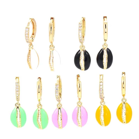 Orecchini a Cerchio Vintage in Rame con Zirconia e Conchiglia Smaltata per Donna Gioielli Colorati Stile Oceano Regalo