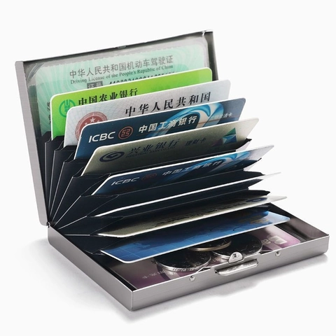 RFID Blocking Card Holder Stainless Steel Anti Theft Wallet Accordion Design Slim Business Card Case For Men Women