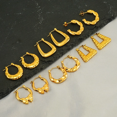 Geometrische Creolen 18K Vergoldeter Edelstahl Vintage Gedreht Schmetterlingsknoten Mode Schmuck Für Damen