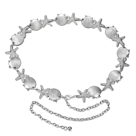 Catena In Vita Bohemienne Conchiglia Stella Marina Cintura Lega Perla Artificial Oceano Spiaggia Gioielli Per Il Corpo Regolabili Donna