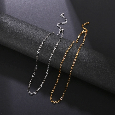 Minimalist Paperclip Chain Necklace Stainless Steel Chic Fashion Jewelry For Women Adjustable Link Chain