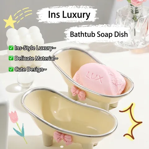 Portasapone A Forma Di Vasca Da Bagno Creativo In Plastica ABS Con Fiocco Rosa E Bordo Argentato Accessorio Per Il Bagno