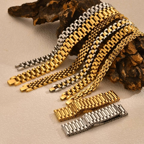 Bracciale a Cinturino in Acciaio Inossidabile Minimalista per Uomo Donna Unisex Bracciale a Catena in Metallo Oro Argento Bicolore Gioielli