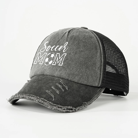 Berretto Trucker Soccer Mom Cotone Lavato Effetto Consumato Mesh Baseball Traspirante Vintage Sport All Aperto Donne