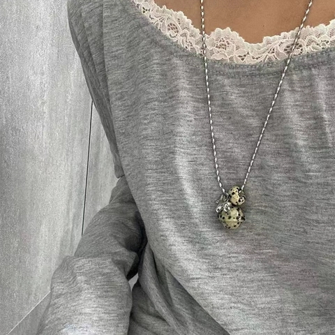 Collana Con Ciondolo Pony Pianeta In Pietra Naturale Acciaio Inossidabile Catena A Sfere Retro Stile Vacanza Donne