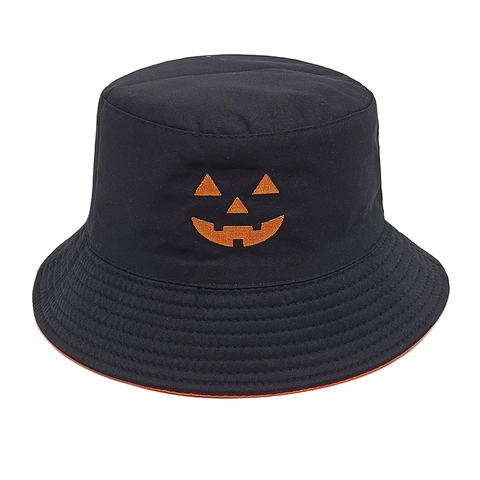Cappello Da Pescatore Halloween Zucca Ricamo Cotone Tela Protezione Solare Esterno Festa Vintage Uomini Donne