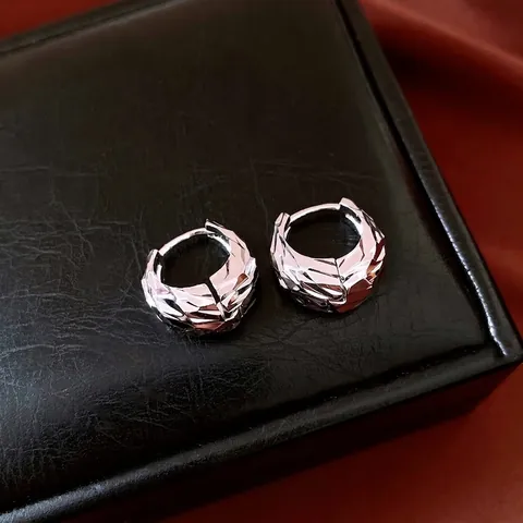 Orecchini A Cerchio A Forma Di U Con Perno In Argento Rame Strutturato Geometrico Sfaccettato Minimalista Gioielli Da Donna