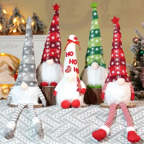 Gnomo Di Natale Senza Volto LED Luminoso Peluche Rudolf Ornamento Cappello Maglia Fiocchi Gambe Lunghe Decoro Tavola