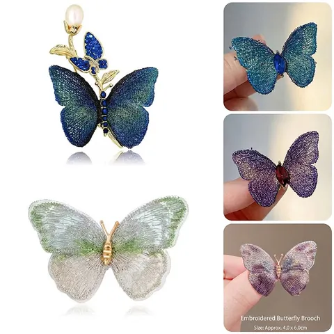 Spilla A Farfalla Ricamata Lega Metallo Strass Perla Artificial Vintage Elegante Spilla Da Risvolto Per Accessori Abbigliamento Donna