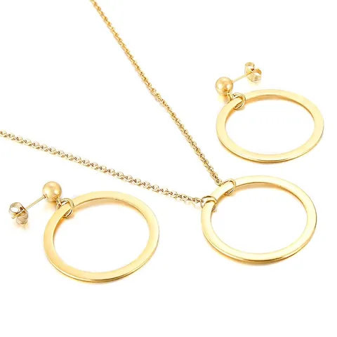 Goldener Edelstahl Geometrisch Hohl Rund Anhänger Halskette Und Ohrstecker Mode Schmuck Für Damen
