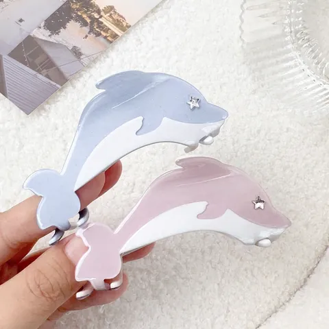 Dolphin Hair Claw Clip Acetate Rhinestone Star Cute Ocean Shark Hair Accessories For Women Girls