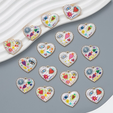 Ciondoli A Cuore In Smalto Lega Malocchio Stile Graffiti Per DIY Creazione Di Gioielli Collana Bracciale