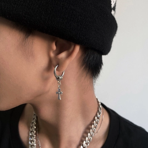 Boucles D Oreilles Créoles Pendentif Croix Avec Tige En Acier Inoxydable Cuivre Style Punk Hip Hop Pour Hommes