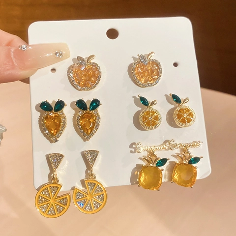 Sweet Bowknot Fruit Stud Earrings Alloy Rhinestone Colorful Enamel With Silver Earring Post Fashion Daily Jewelry For Women
