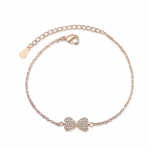 Elegante Bracciale Fiocco in Rame e Zirconia per Donna Oro Oro Rosa Galvanico Zirconia Catena Regolabile Gioielli Regalo