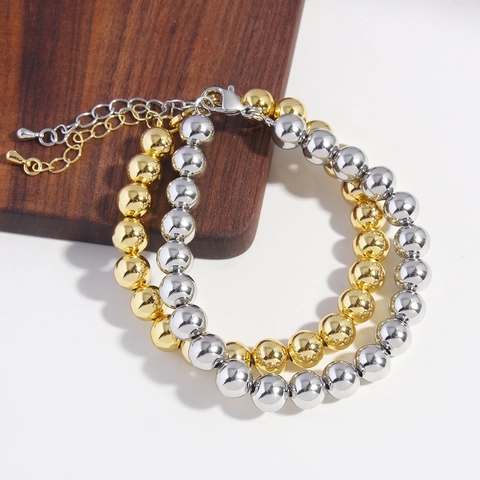 Mode Kupfer Hohlperlen Armband Gold Silber Galvanisiert Metallperlen Kette Armband Minimalistischer Schmuck Für Damen Herren