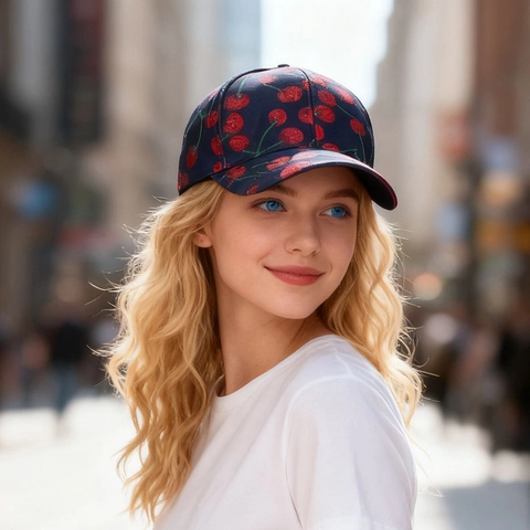 Fashion Cherry Pattern Baseball Cap Polyester Sunshade Adjustable Casual Hat For Women