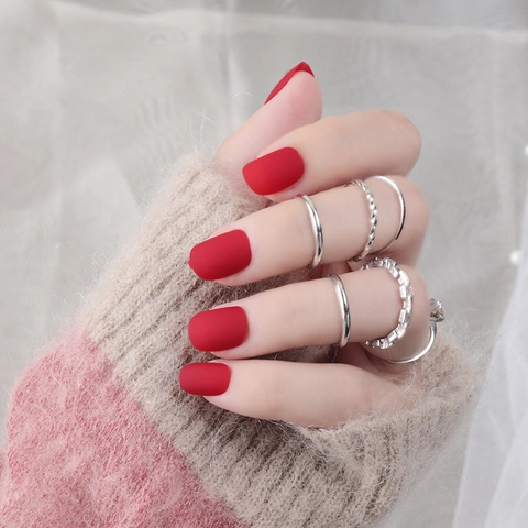 Matte Short Squoval Press On Nails Frosted Solid Color Full Cover False Nails ABS Plastic Artificial Manicure Decor